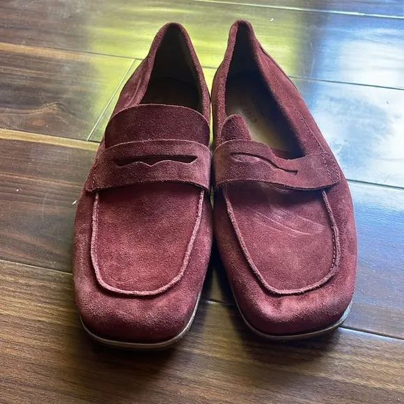 Kork-Ease Womens Size 7 Pisa Dark Red Suede Slip On Penny Loafers Shoes