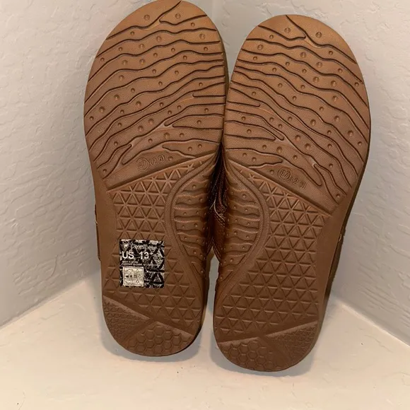 KuaiLu Leather Sport Flip Flops Comfort Orthotic Thong size 13 Brown Sandals NEW