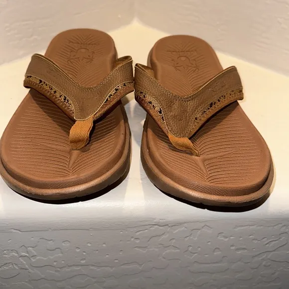 KuaiLu Leather Sport Flip Flops Comfort Orthotic Thong size 13 Brown Sandals NEW