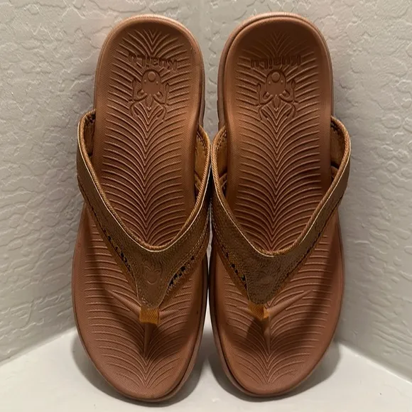 KuaiLu Leather Sport Flip Flops Comfort Orthotic Thong size 13 Brown Sandals NEW