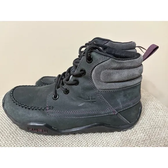 Kuru Womens Quest Hiking Boots Black Dark Gray Leather Mid Top Ankle Size 9