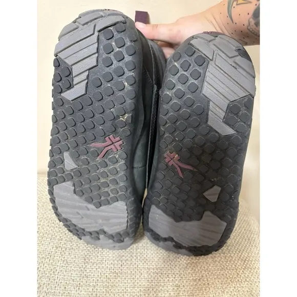 Kuru Womens Quest Hiking Boots Black Dark Gray Leather Mid Top Ankle Size 9