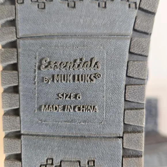 L Essentials by Muk Luks Grey Blue Knit Cheryl Snow Boots NWT Size 6 Winter Cozy