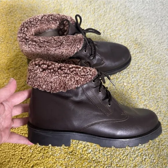 La Canadienne Boots Size 10 Dark Brown Lace Up Shearling Women’s