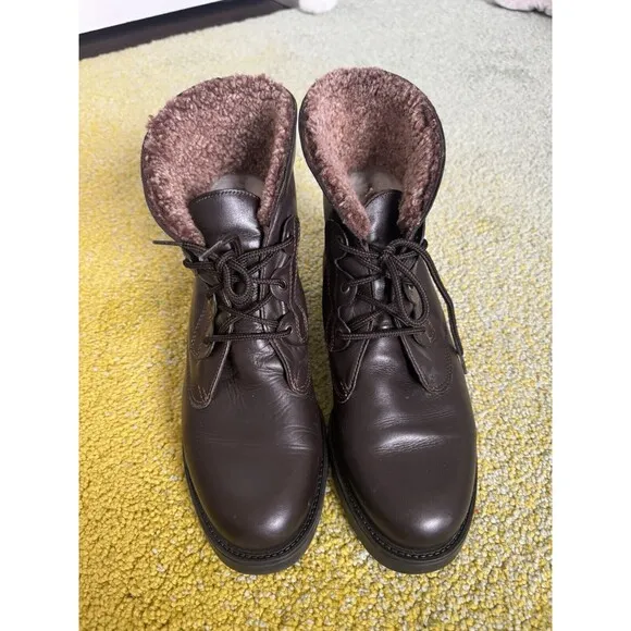 La Canadienne Boots Size 10 Dark Brown Lace Up Shearling Women’s