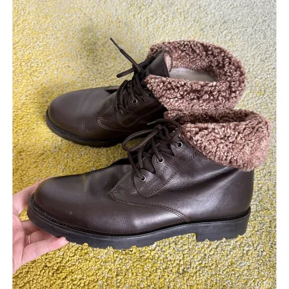 La Canadienne Boots Size 10 Dark Brown Lace Up Shearling Women’s
