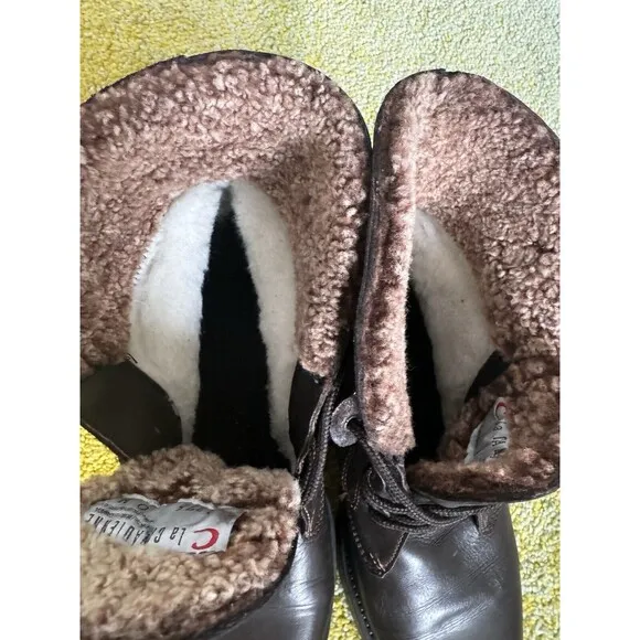 La Canadienne Boots Size 10 Dark Brown Lace Up Shearling Women’s