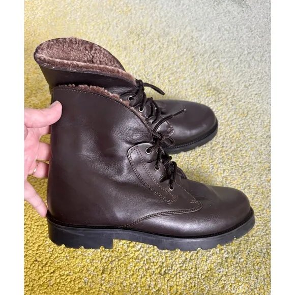 La Canadienne Boots Size 10 Dark Brown Lace Up Shearling Women’s