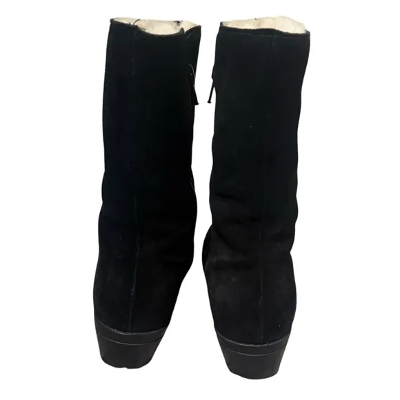 La CANADIENNE Elena Waterproof Black Suede Shearling Lined Boots Womens Size 7.5