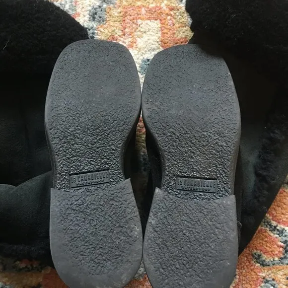 LA CANADIENNE Tamy Black Suede Shearling Leather Tall Sherpa Lined Boots Size 6