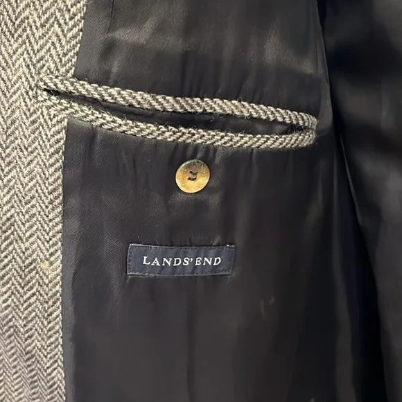 📕Lands End Gray Herringbone Sport Coat 48 Reg