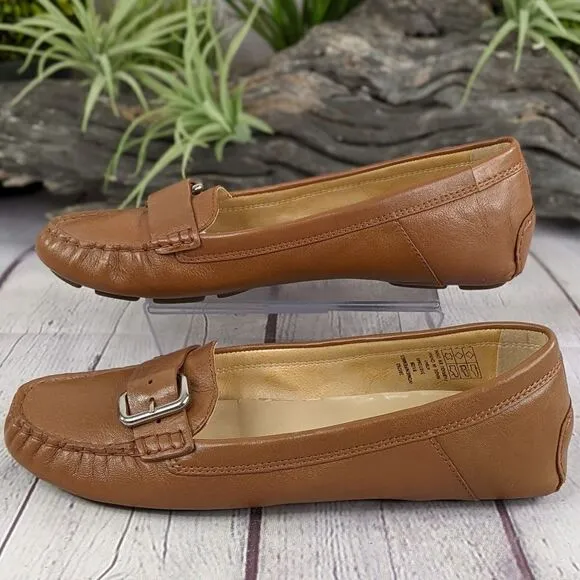Lands End Leather Driving Loafers with Side Buckle