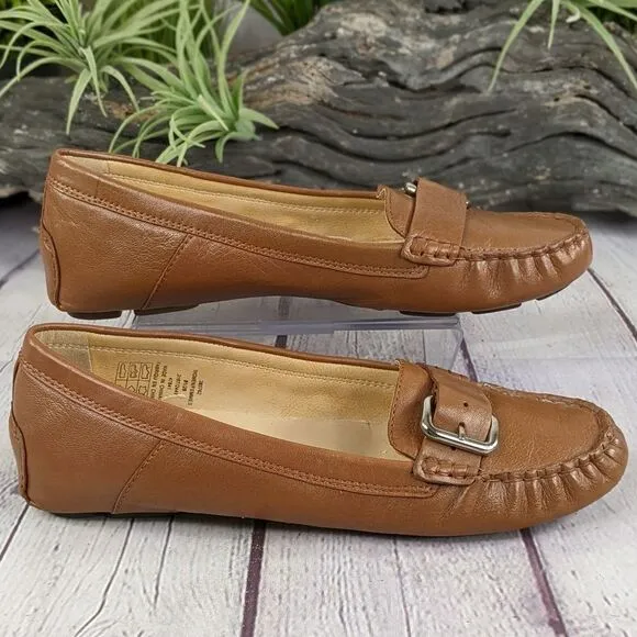 Lands End Leather Driving Loafers with Side Buckle