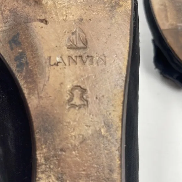 Lanvin Black Velvet Flower Toe Ballerina Flats