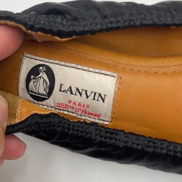 Lanvin Black Velvet Flower Toe Ballerina Flats