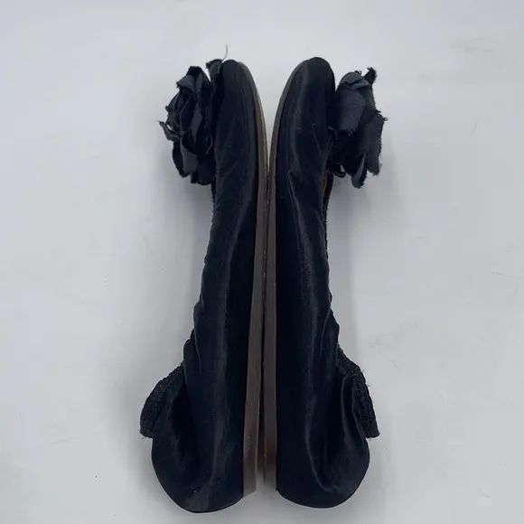 Lanvin Black Velvet Flower Toe Ballerina Flats