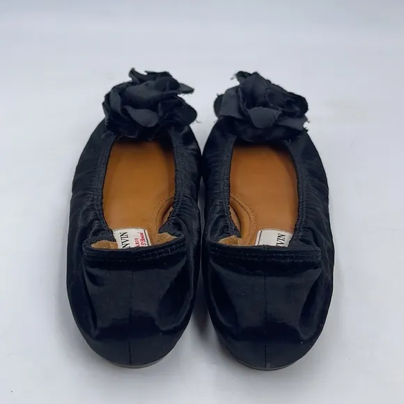 Lanvin Black Velvet Flower Toe Ballerina Flats