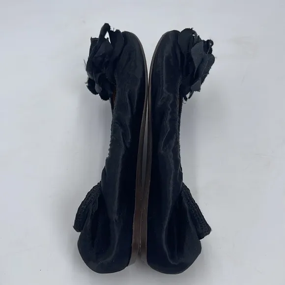 Lanvin Black Velvet Flower Toe Ballerina Flats