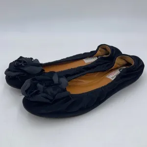 Lanvin Black Velvet Flower Toe Ballerina Flats