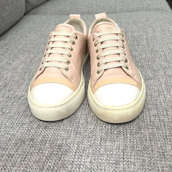 Lanvin Light Pink Low Top Leather Sneakers Size 7 US 38 EU I Neutral Minimalist
