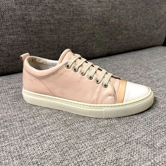 Lanvin Light Pink Low Top Leather Sneakers Size 7 US 38 EU I Neutral Minimalist