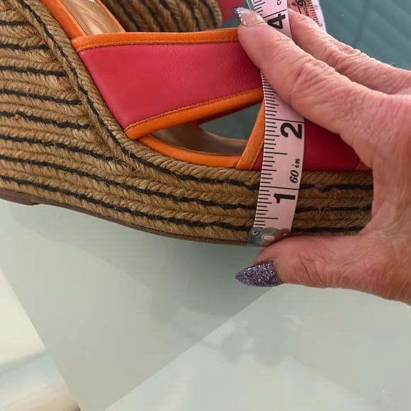 Lanvin Paris Calf Leather Jute Espadrilles Sz 39 Orange Pink Wedge Shoes EUC
