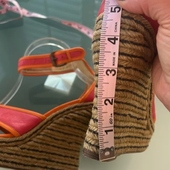Lanvin Paris Calf Leather Jute Espadrilles Sz 39 Orange Pink Wedge Shoes EUC