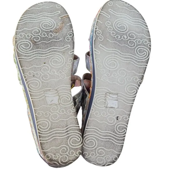 L’Artiste Caiman Floral Slide Sandals Sz 9.5 | EU 40 | UK 8| Black White Leather