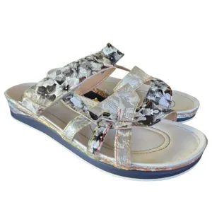 L’Artiste Caiman Floral Slide Sandals Sz 9.5 | EU 40 | UK 8| Black White Leather
