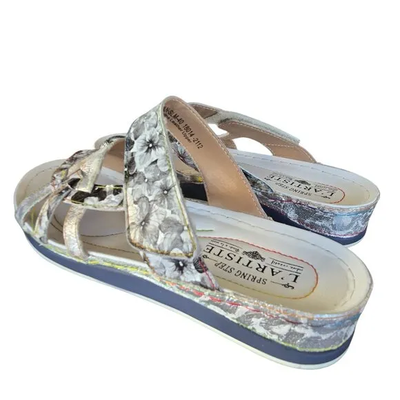 L’Artiste Caiman Floral Slide Sandals Sz 9.5 | EU 40 | UK 8| Black White Leather