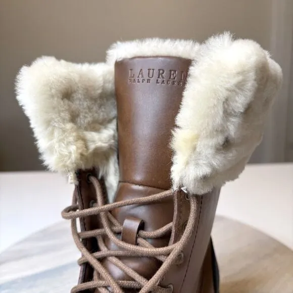 Lauren by Ralph Lauren Quinta Brown Leather Shearling Sheep Boots‎ US Size 6 B