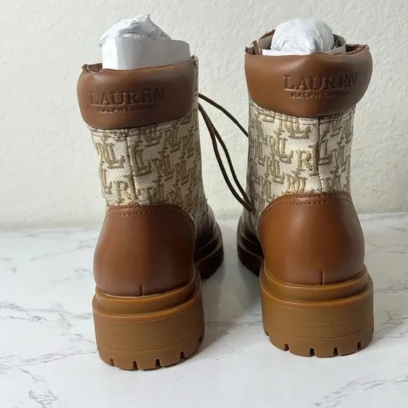 LAUREN RALPH LAUREN Carlee Womens Suede Shearling Combat Boots Size 9.5B