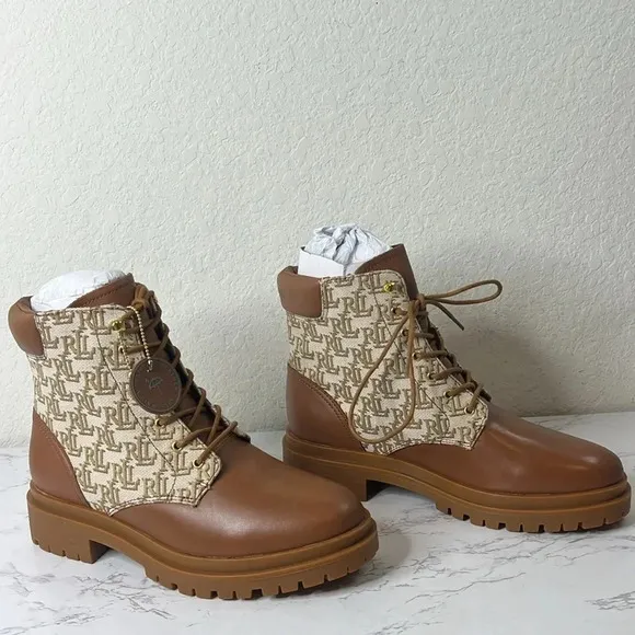 LAUREN RALPH LAUREN Carlee Womens Suede Shearling Combat Boots Size 9.5B