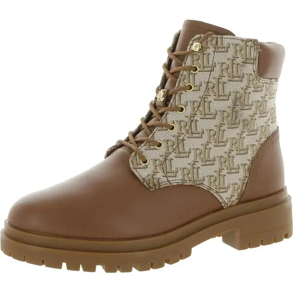 LAUREN RALPH LAUREN Carlee Womens Suede Shearling Combat Boots Size 9.5B