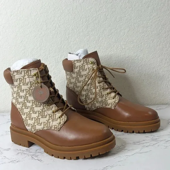 LAUREN RALPH LAUREN Carlee Womens Suede Shearling Combat Boots Size 9.5B