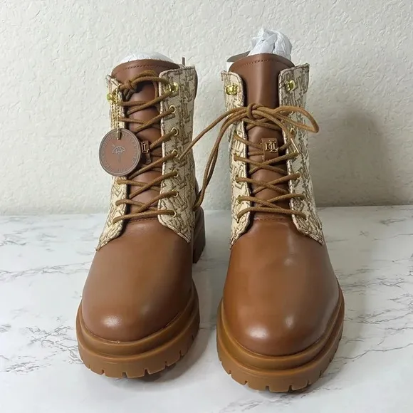 LAUREN RALPH LAUREN Carlee Womens Suede Shearling Combat Boots Size 9.5B