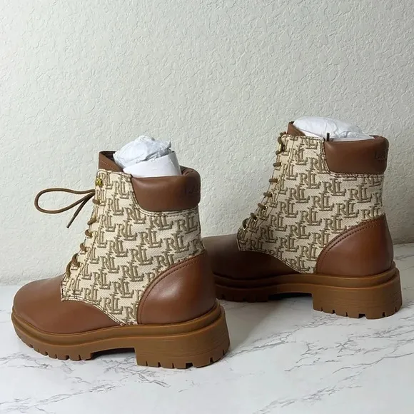 LAUREN RALPH LAUREN Carlee Womens Suede Shearling Combat Boots Size 9.5B