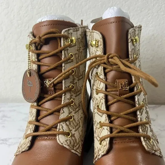LAUREN RALPH LAUREN Carlee Womens Suede Shearling Combat Boots Size 9.5B