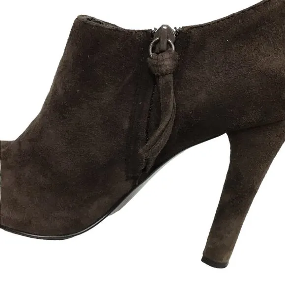 Lauren Ralph Lauren Janae Dark Brown Suede Nubuck Leather Ankle Boot Bootie sz 7