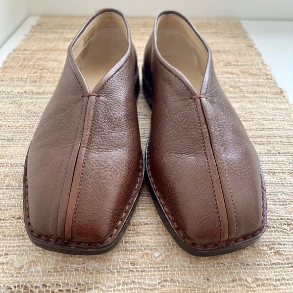 Lemaire Brown Leather Piped Slip-on Flats