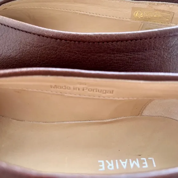 Lemaire Brown Leather Piped Slip-on Flats