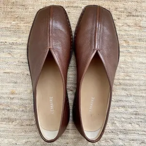 Lemaire Brown Leather Piped Slip-on Flats