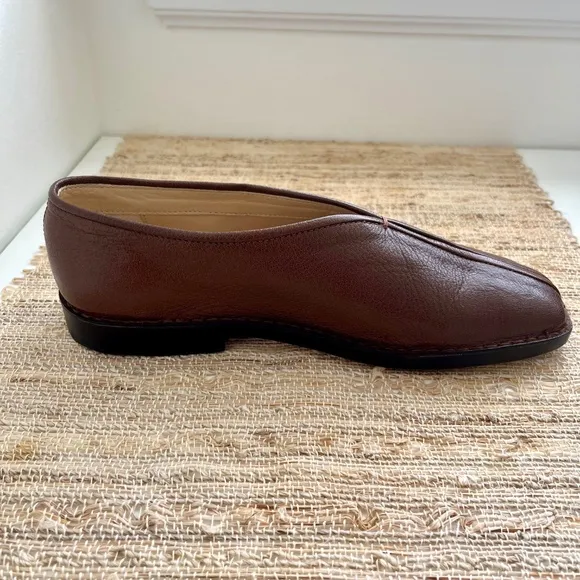 Lemaire Brown Leather Piped Slip-on Flats