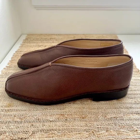 Lemaire Brown Leather Piped Slip-on Flats