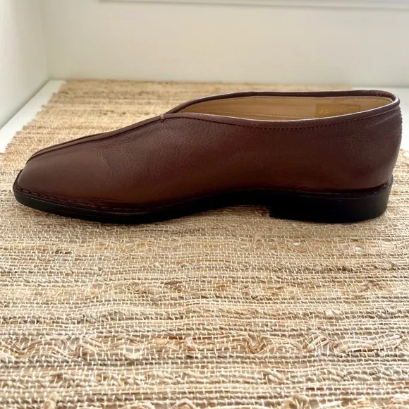 Lemaire Brown Leather Piped Slip-on Flats