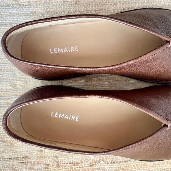 Lemaire Brown Leather Piped Slip-on Flats