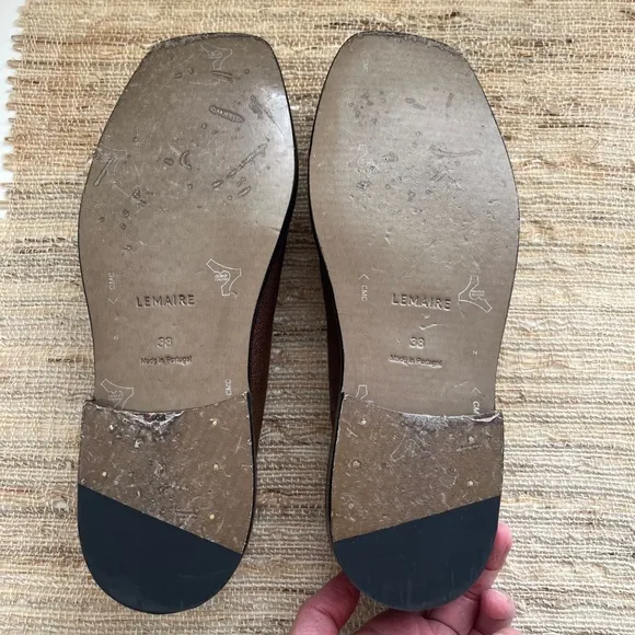 Lemaire Brown Leather Piped Slip-on Flats