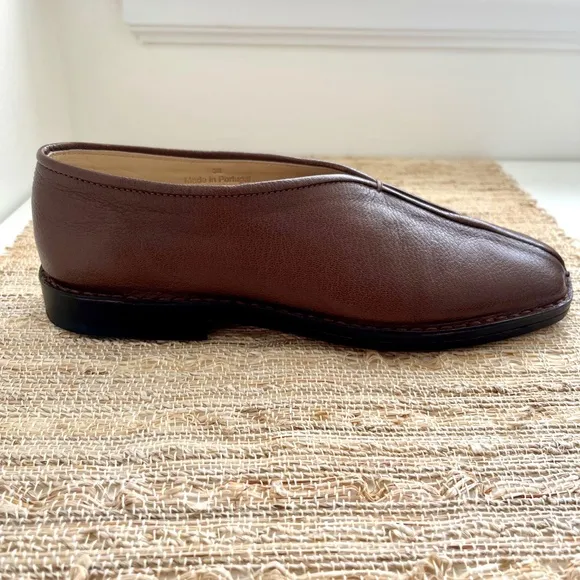 Lemaire Brown Leather Piped Slip-on Flats