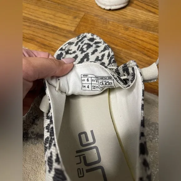 LIKE NEW - Hey Dude Womens Wendy Cheetah Grey Slip-On Loafers Size US 6