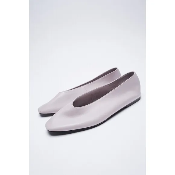 Lilac Purple Zara Leather Square Toe Ballet Flats (NWT)